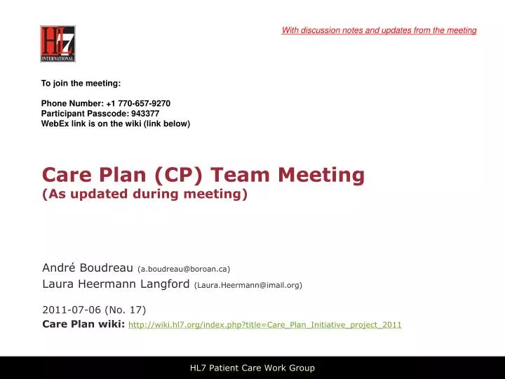 care plan cp team meeting as updated during meeting