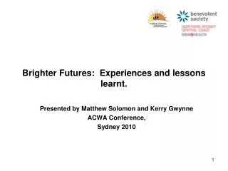 Brighter Futures: Experiences and lessons learnt.