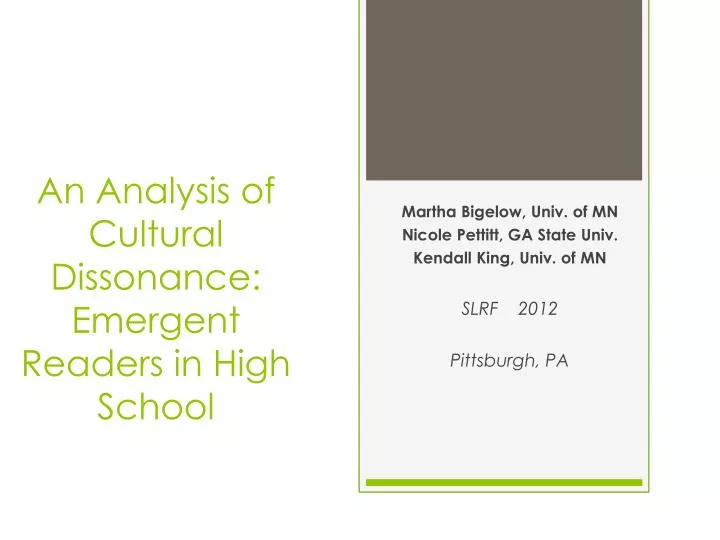 an analysis of cultural dissonance emergent readers in high school