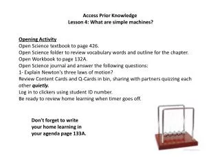 Access Prior Knowledge Lesson 4: What are simple machines?
