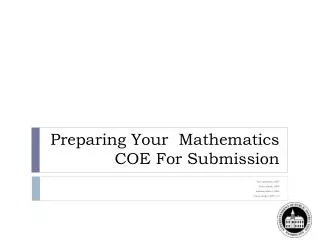Preparing Your Mathematics COE For Submission