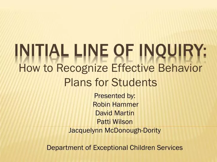 initial line of inquiry how to recognize effective behavior plans for students