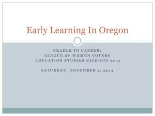 Early Learning In Oregon