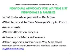 The Arc of Virginia Convention Saturday August 10, 2013