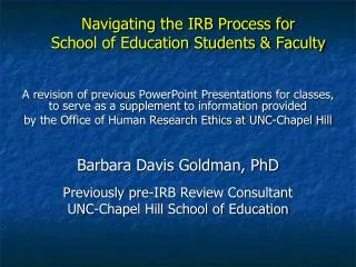 Navigating the IRB Process for School of Education Students &amp; Faculty