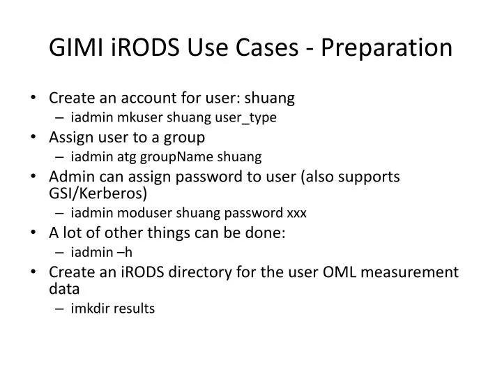 gimi irods use cases preparation