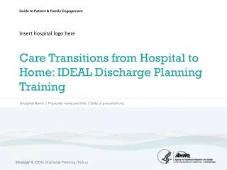 Insert hospital logo here Care Transitions from Hospital to Home: IDEAL Discharge Planning Training