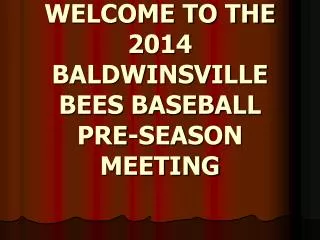 WELCOME TO THE 2014 BALDWINSVILLE BEES BASEBALL PRE-SEASON MEETING