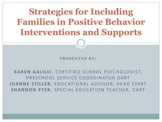Strategies for Including Families in Positive Behavior Interventions and Supports