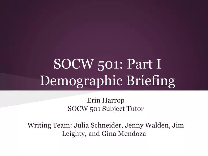 socw 501 part i demographic briefing