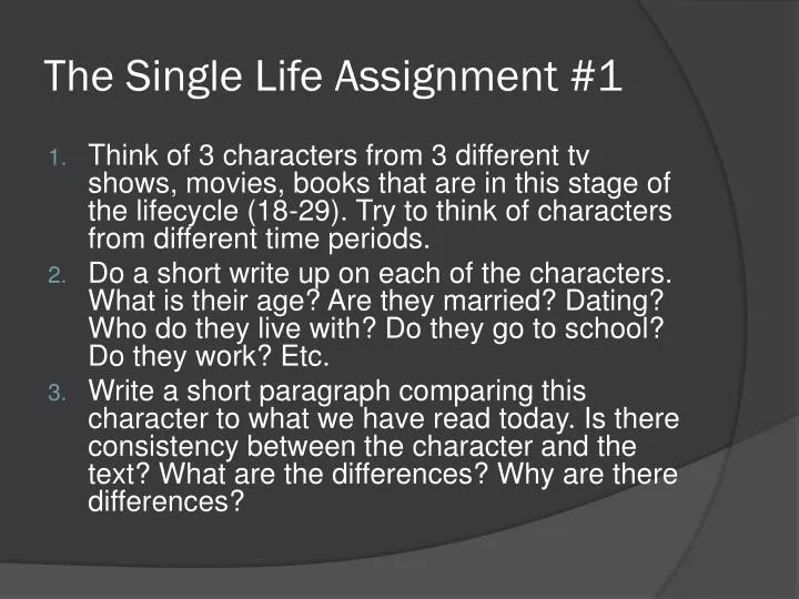 the single life assignment 1