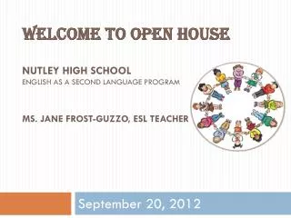 Welcome to Open House Nutley high School English as a second language program Ms. Jane frost- guzzo , ESL TEACHER