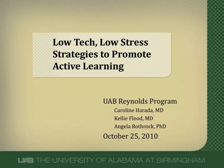 low tech low stress strategies to promote active learning
