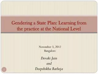 Gendering a State Plan: Learning from the practice at the National Level