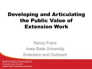 Developing and Articulating the Public Value of Extension Work