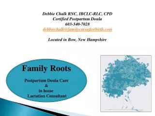 Debbie Chalk RNC, IBCLC-RLC, CPD Certified Postpartum Doula 603-340-7028 debbiechalk@familycareafterbirth.com Located in