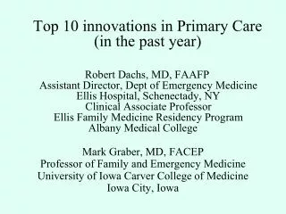 Top 10 innovations in Primary Care (in the past year)