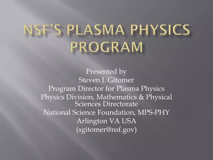 nsf s plasma physics program