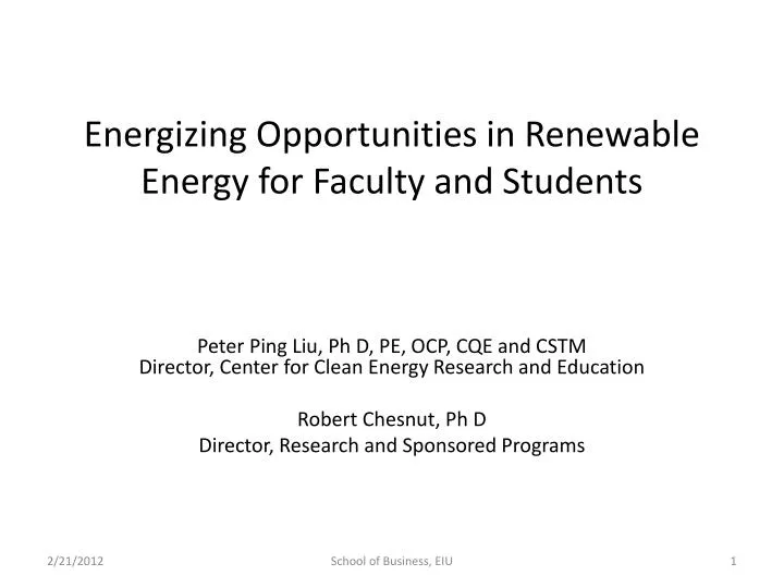 energizing opportunities in renewable energy for faculty and students