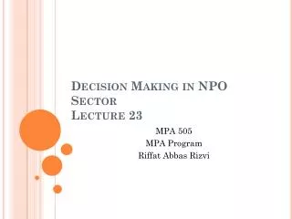 Decision Making in NPO Sector Lecture 23