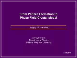 From Pattern Formation to Phase Field Crystal Model