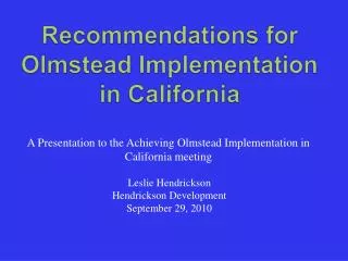 Recommendations for Olmstead Implementation in California