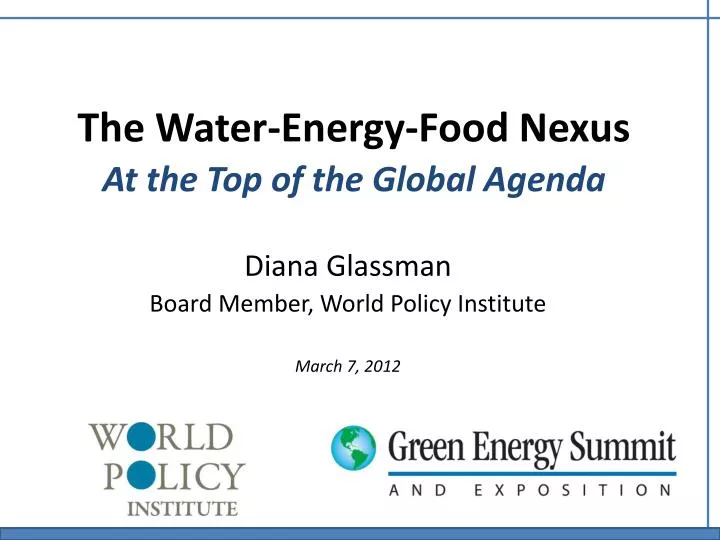 the water energy food nexus at the top of the global agenda