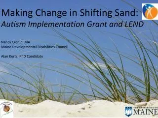 Making Change in Shifting Sand: Autism Implementation Grant and LEND Nancy Cronin, MA Maine Developmental Disabilities C