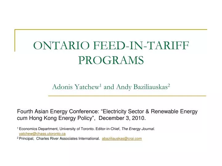 ontario feed in tariff programs adonis yatchew 1 and andy baziliauskas 2