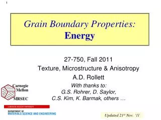Grain Boundary Properties: Energy