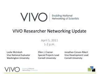 VIVO Researcher Networking Update