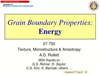 Grain Boundary Properties: Energy
