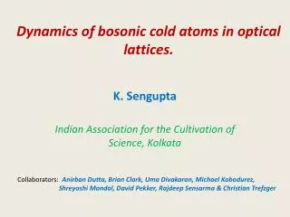 Dynamics of bosonic cold atoms in optical lattices.