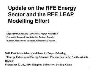 Update on the RFE Energy Sector and the RFE LEAP Modelling Effort