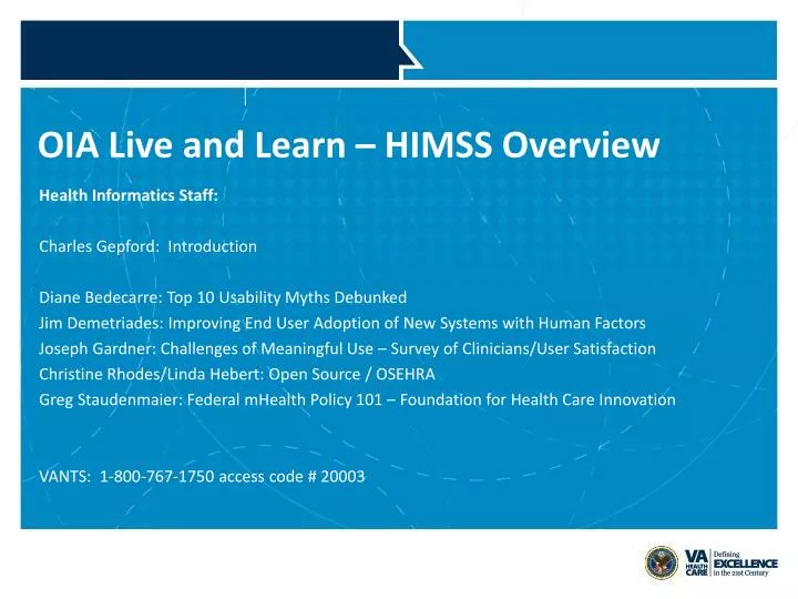 oia live and learn himss overview