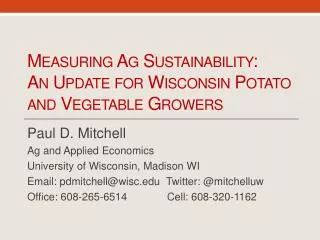 Measuring Ag Sustainability: An Update for Wisconsin Potato and Vegetable Growers