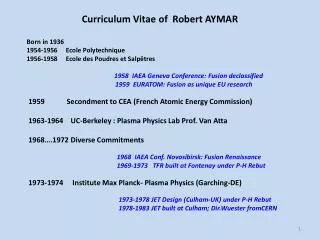 Curriculum Vitae of Robert AYMAR
