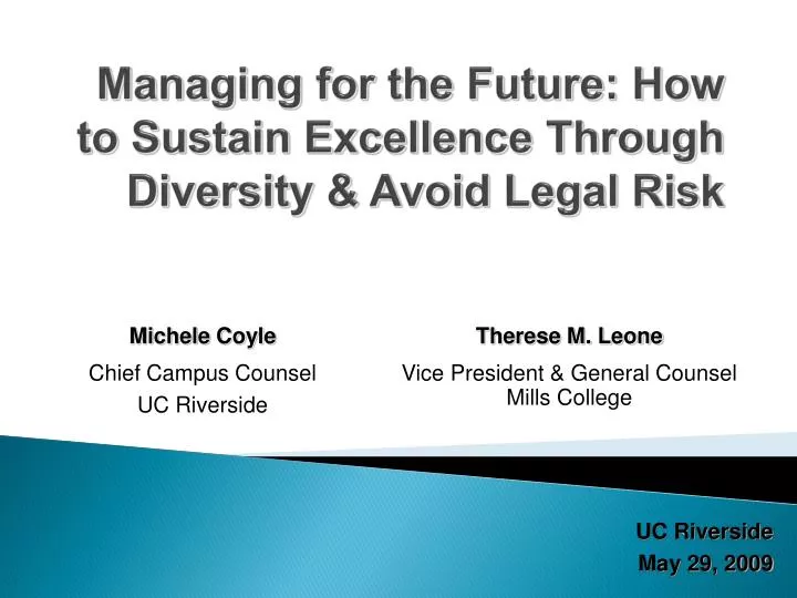 managing for the future how to sustain excellence through diversity avoid legal risk