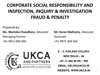 CORPORATE SOCIAL RESPONSIBILITY AND INSPECTION, INQUIRY &amp; INVESTIGATION FRAUD &amp; PENALTY Prepared by: