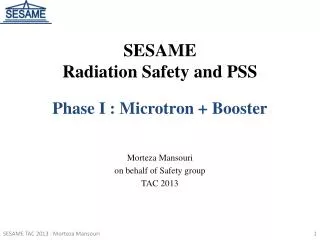 SESAME Radiation Safety and PSS