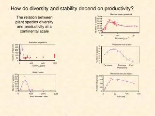 How do diversity and stability depend on productivity?