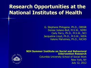 Research Opportunities at the National Institutes of Health