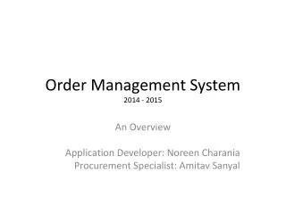 Order Management System 20 14 - 2015