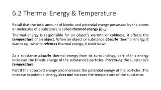 6.2 Thermal Energy &amp; Temperature