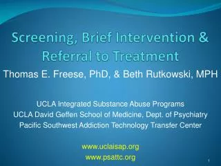 Screening, Brief Intervention &amp; Referral to Treatment