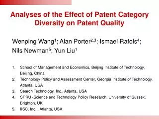 Analyses of the Effect of Patent Category Diversity on Patent Quality