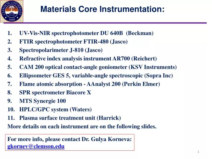 materials core instrumentation