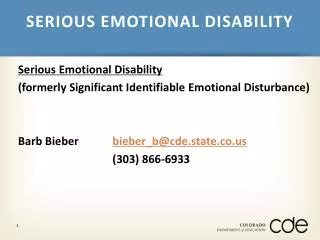 SERIOUS EMOTIONAL DISABILITY