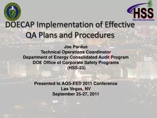DOECAP Implementation of Effective QA Plans and Procedures