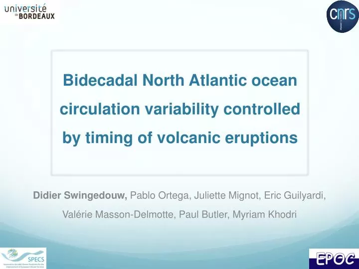 bidecadal north atlantic ocean circulation variability controlled by timing of volcanic eruptions